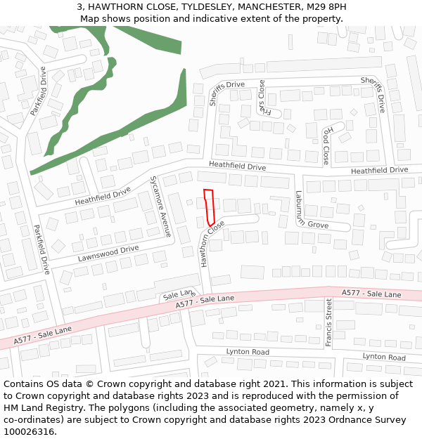 3, HAWTHORN CLOSE, TYLDESLEY, MANCHESTER, M29 8PH: Location map and indicative extent of plot