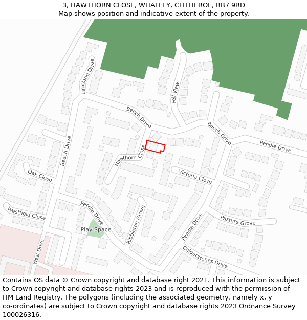3, HAWTHORN CLOSE, WHALLEY, CLITHEROE, BB7 9RD: Location map and indicative extent of plot
