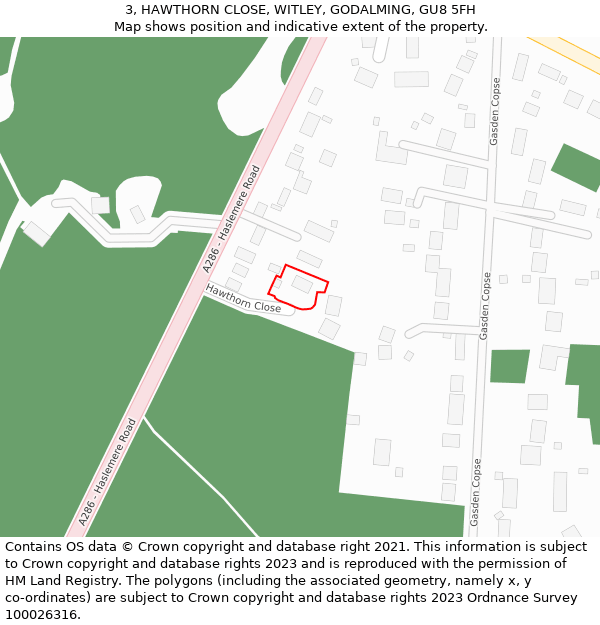 3, HAWTHORN CLOSE, WITLEY, GODALMING, GU8 5FH: Location map and indicative extent of plot