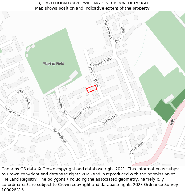 3, HAWTHORN DRIVE, WILLINGTON, CROOK, DL15 0GH: Location map and indicative extent of plot