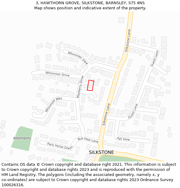 3, HAWTHORN GROVE, SILKSTONE, BARNSLEY, S75 4NS: Location map and indicative extent of plot