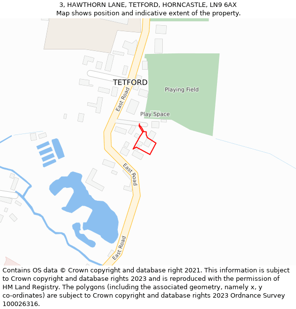3, HAWTHORN LANE, TETFORD, HORNCASTLE, LN9 6AX: Location map and indicative extent of plot