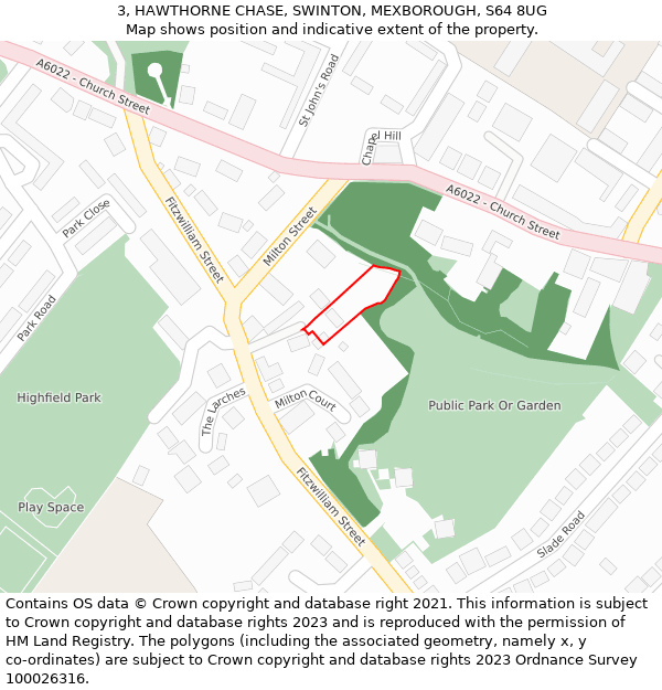 3, HAWTHORNE CHASE, SWINTON, MEXBOROUGH, S64 8UG: Location map and indicative extent of plot