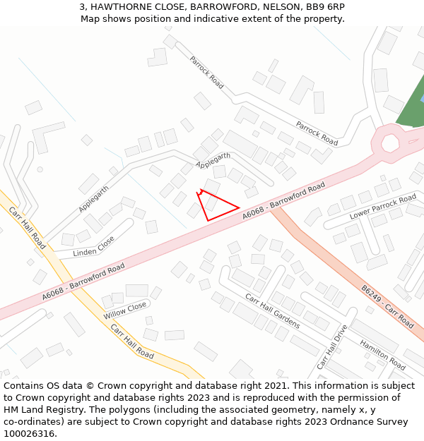 3, HAWTHORNE CLOSE, BARROWFORD, NELSON, BB9 6RP: Location map and indicative extent of plot