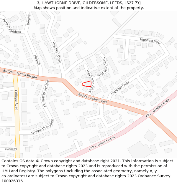 3, HAWTHORNE DRIVE, GILDERSOME, LEEDS, LS27 7YJ: Location map and indicative extent of plot