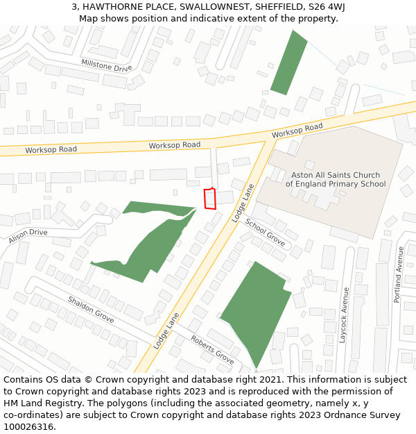 3, HAWTHORNE PLACE, SWALLOWNEST, SHEFFIELD, S26 4WJ: Location map and indicative extent of plot