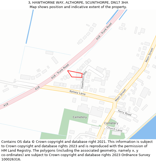 3, HAWTHORNE WAY, ALTHORPE, SCUNTHORPE, DN17 3HA: Location map and indicative extent of plot