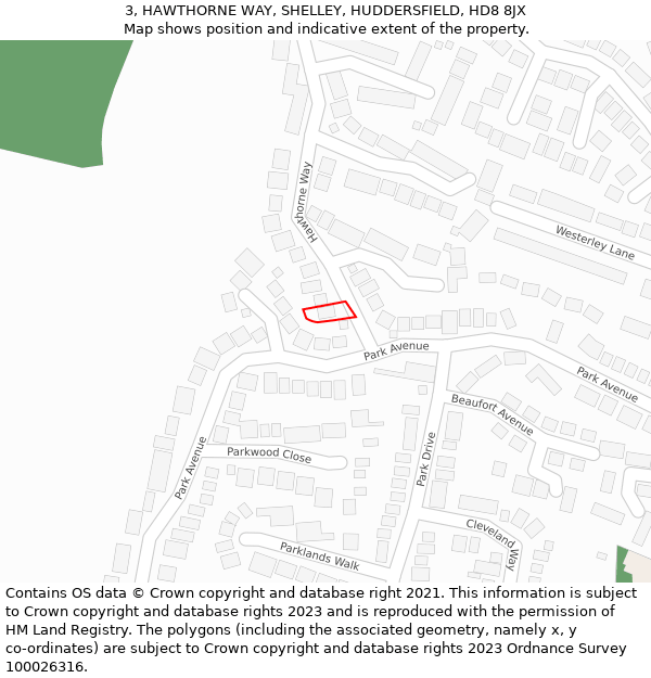 3, HAWTHORNE WAY, SHELLEY, HUDDERSFIELD, HD8 8JX: Location map and indicative extent of plot