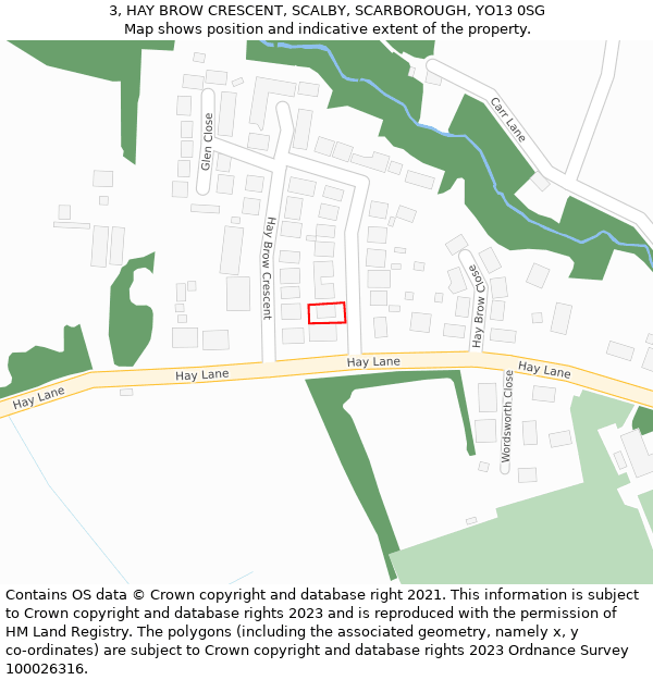 3, HAY BROW CRESCENT, SCALBY, SCARBOROUGH, YO13 0SG: Location map and indicative extent of plot