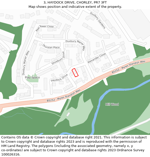 3, HAYDOCK DRIVE, CHORLEY, PR7 3FT: Location map and indicative extent of plot