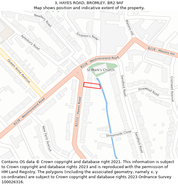 3, HAYES ROAD, BROMLEY, BR2 9AF: Location map and indicative extent of plot