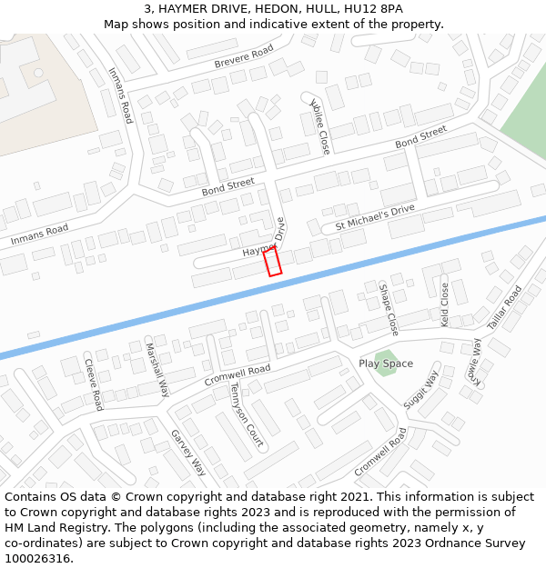 3, HAYMER DRIVE, HEDON, HULL, HU12 8PA: Location map and indicative extent of plot