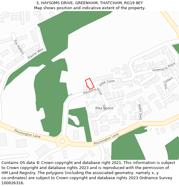 3, HAYSOMS DRIVE, GREENHAM, THATCHAM, RG19 8EY: Location map and indicative extent of plot