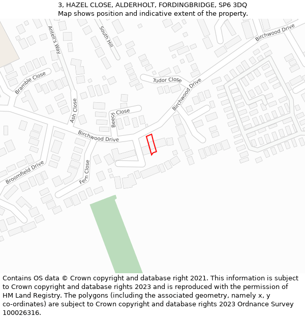 3, HAZEL CLOSE, ALDERHOLT, FORDINGBRIDGE, SP6 3DQ: Location map and indicative extent of plot