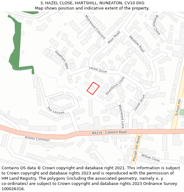 3, HAZEL CLOSE, HARTSHILL, NUNEATON, CV10 0XG: Location map and indicative extent of plot