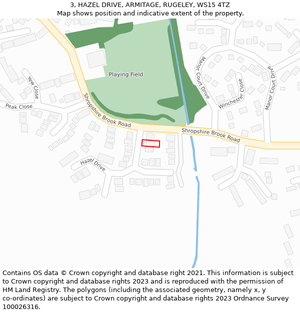 3, HAZEL DRIVE, ARMITAGE, RUGELEY, WS15 4TZ: Location map and indicative extent of plot