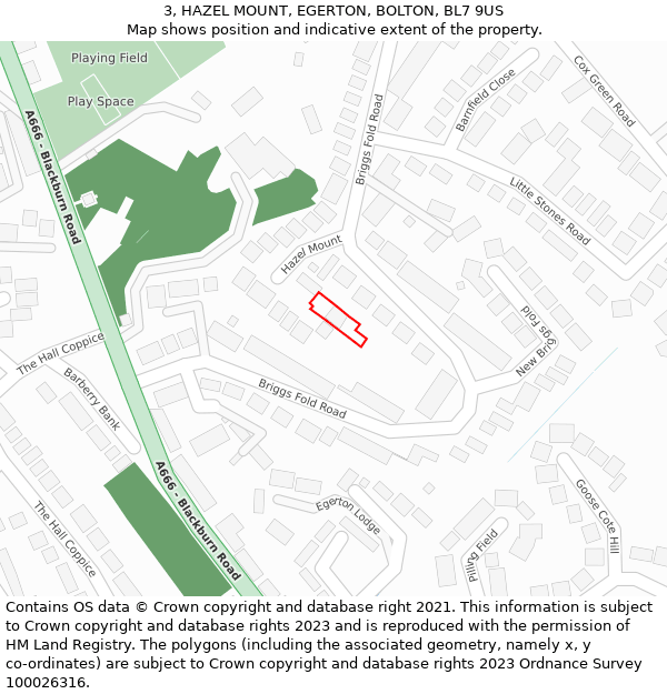 3, HAZEL MOUNT, EGERTON, BOLTON, BL7 9US: Location map and indicative extent of plot