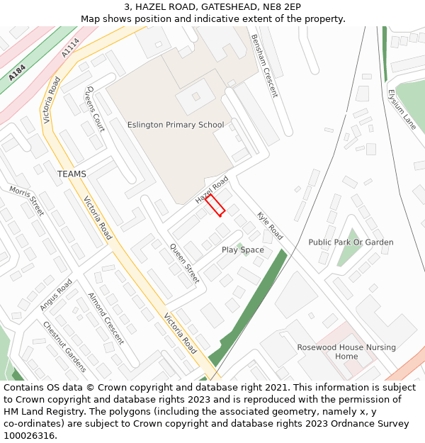 3, HAZEL ROAD, GATESHEAD, NE8 2EP: Location map and indicative extent of plot
