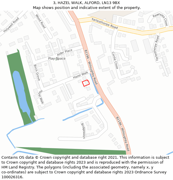 3, HAZEL WALK, ALFORD, LN13 9BX: Location map and indicative extent of plot