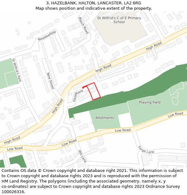 3, HAZELBANK, HALTON, LANCASTER, LA2 6RG: Location map and indicative extent of plot