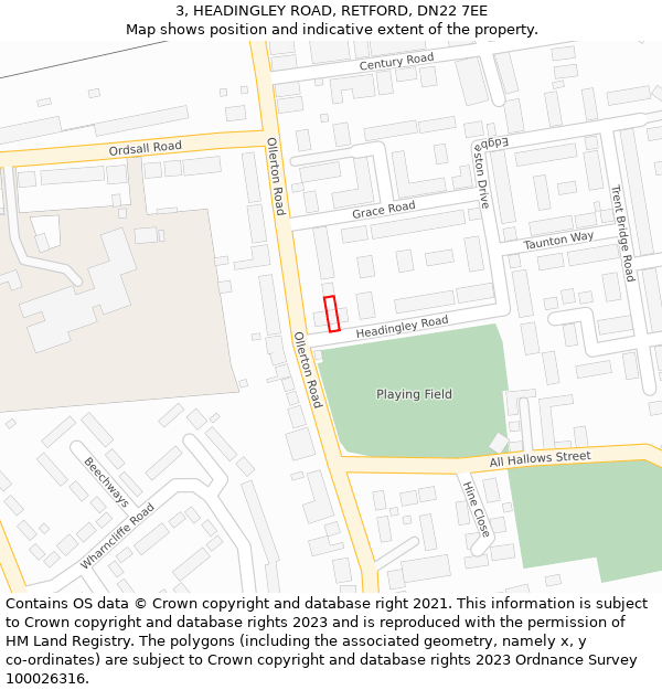 3, HEADINGLEY ROAD, RETFORD, DN22 7EE: Location map and indicative extent of plot