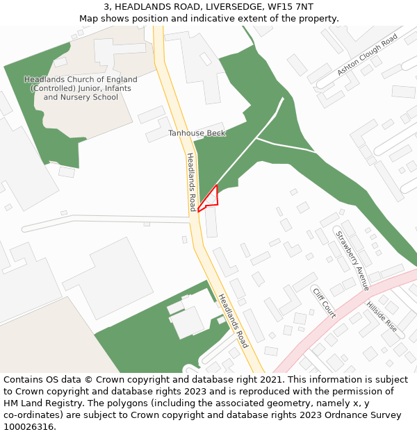 3, HEADLANDS ROAD, LIVERSEDGE, WF15 7NT: Location map and indicative extent of plot