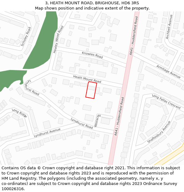 3, HEATH MOUNT ROAD, BRIGHOUSE, HD6 3RS: Location map and indicative extent of plot