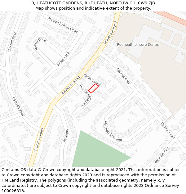 3, HEATHCOTE GARDENS, RUDHEATH, NORTHWICH, CW9 7JB: Location map and indicative extent of plot