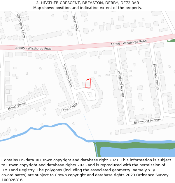 3, HEATHER CRESCENT, BREASTON, DERBY, DE72 3AR: Location map and indicative extent of plot