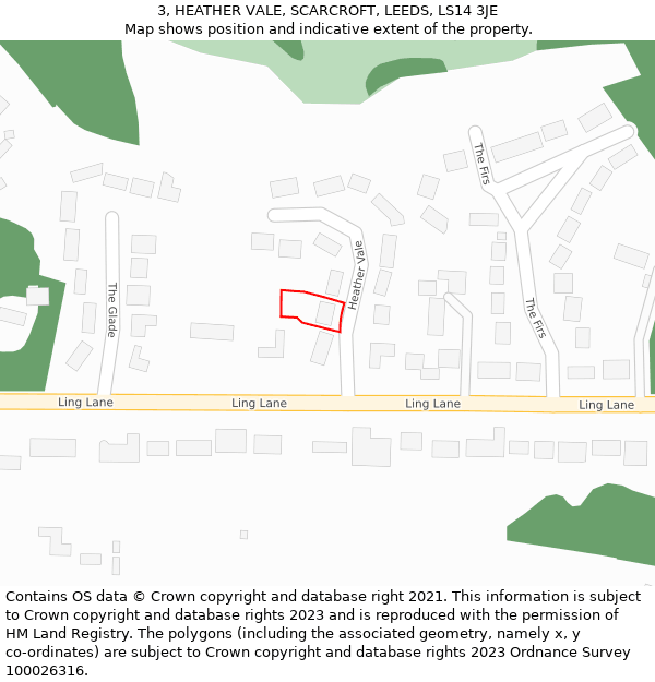 3, HEATHER VALE, SCARCROFT, LEEDS, LS14 3JE: Location map and indicative extent of plot