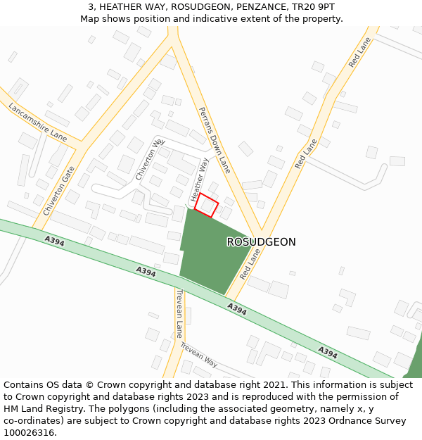 3, HEATHER WAY, ROSUDGEON, PENZANCE, TR20 9PT: Location map and indicative extent of plot