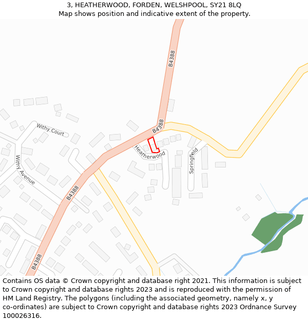 3, HEATHERWOOD, FORDEN, WELSHPOOL, SY21 8LQ: Location map and indicative extent of plot