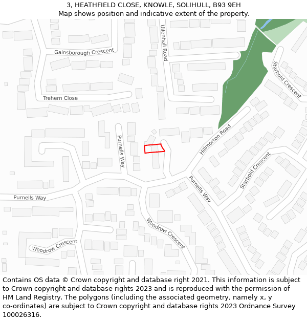 3, HEATHFIELD CLOSE, KNOWLE, SOLIHULL, B93 9EH: Location map and indicative extent of plot