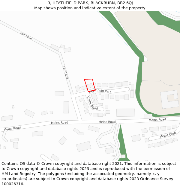 3, HEATHFIELD PARK, BLACKBURN, BB2 6QJ: Location map and indicative extent of plot