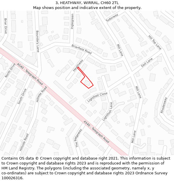 3, HEATHWAY, WIRRAL, CH60 2TL: Location map and indicative extent of plot