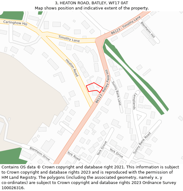 3, HEATON ROAD, BATLEY, WF17 0AT: Location map and indicative extent of plot