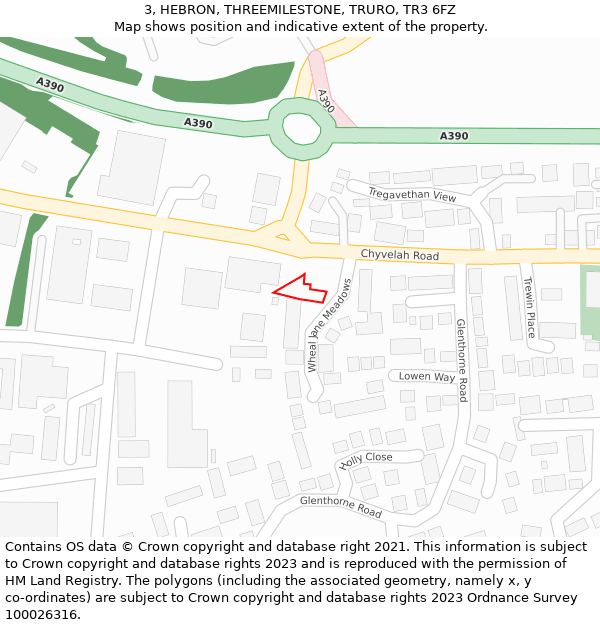 3, HEBRON, THREEMILESTONE, TRURO, TR3 6FZ: Location map and indicative extent of plot