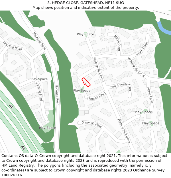 3, HEDGE CLOSE, GATESHEAD, NE11 9UG: Location map and indicative extent of plot