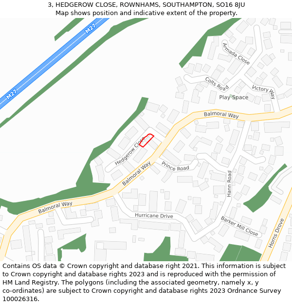 3, HEDGEROW CLOSE, ROWNHAMS, SOUTHAMPTON, SO16 8JU: Location map and indicative extent of plot