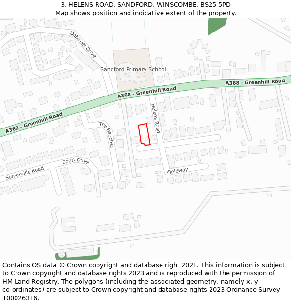 3, HELENS ROAD, SANDFORD, WINSCOMBE, BS25 5PD: Location map and indicative extent of plot