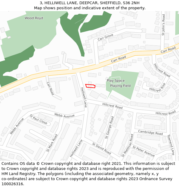 3, HELLIWELL LANE, DEEPCAR, SHEFFIELD, S36 2NH: Location map and indicative extent of plot