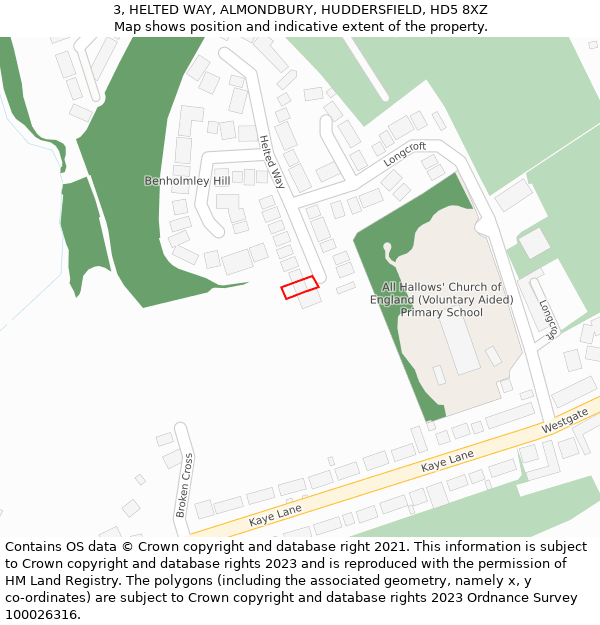 3, HELTED WAY, ALMONDBURY, HUDDERSFIELD, HD5 8XZ: Location map and indicative extent of plot