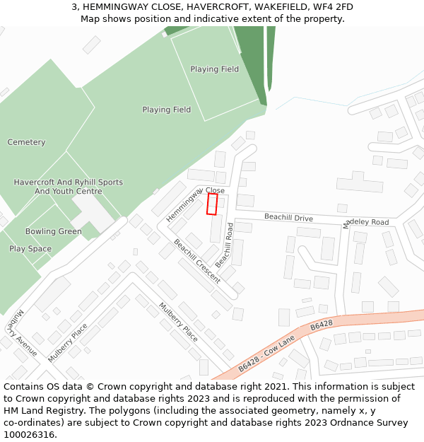 3, HEMMINGWAY CLOSE, HAVERCROFT, WAKEFIELD, WF4 2FD: Location map and indicative extent of plot