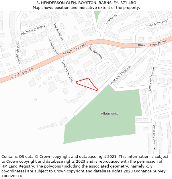 3, HENDERSON GLEN, ROYSTON, BARNSLEY, S71 4RG: Location map and indicative extent of plot