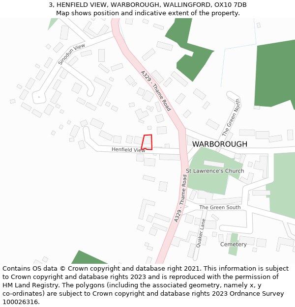 3, HENFIELD VIEW, WARBOROUGH, WALLINGFORD, OX10 7DB: Location map and indicative extent of plot