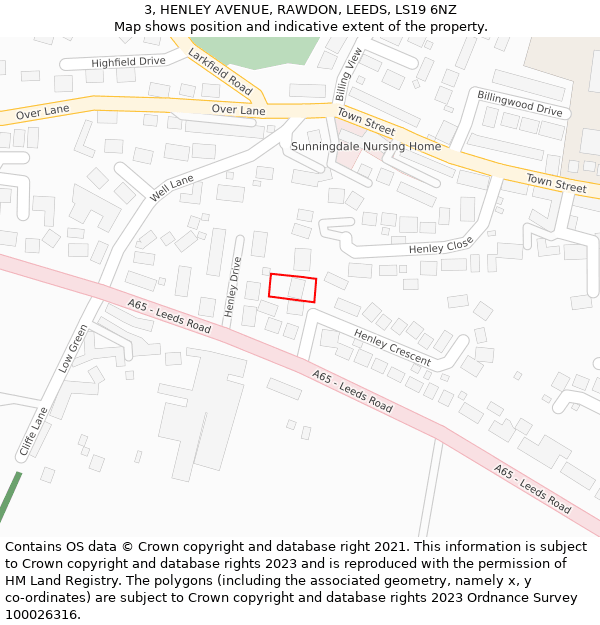 3, HENLEY AVENUE, RAWDON, LEEDS, LS19 6NZ: Location map and indicative extent of plot