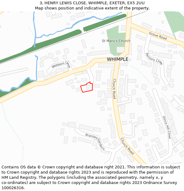 3, HENRY LEWIS CLOSE, WHIMPLE, EXETER, EX5 2UU: Location map and indicative extent of plot