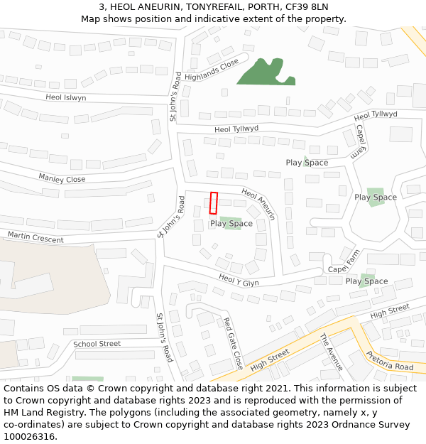 3, HEOL ANEURIN, TONYREFAIL, PORTH, CF39 8LN: Location map and indicative extent of plot