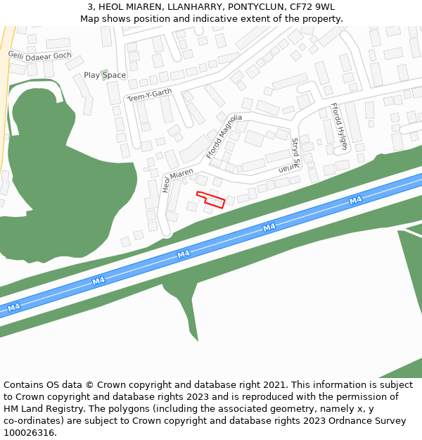 3, HEOL MIAREN, LLANHARRY, PONTYCLUN, CF72 9WL: Location map and indicative extent of plot
