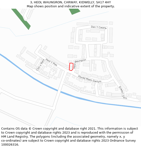 3, HEOL WAUNGRON, CARWAY, KIDWELLY, SA17 4HY: Location map and indicative extent of plot